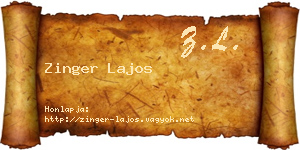 Zinger Lajos névjegykártya